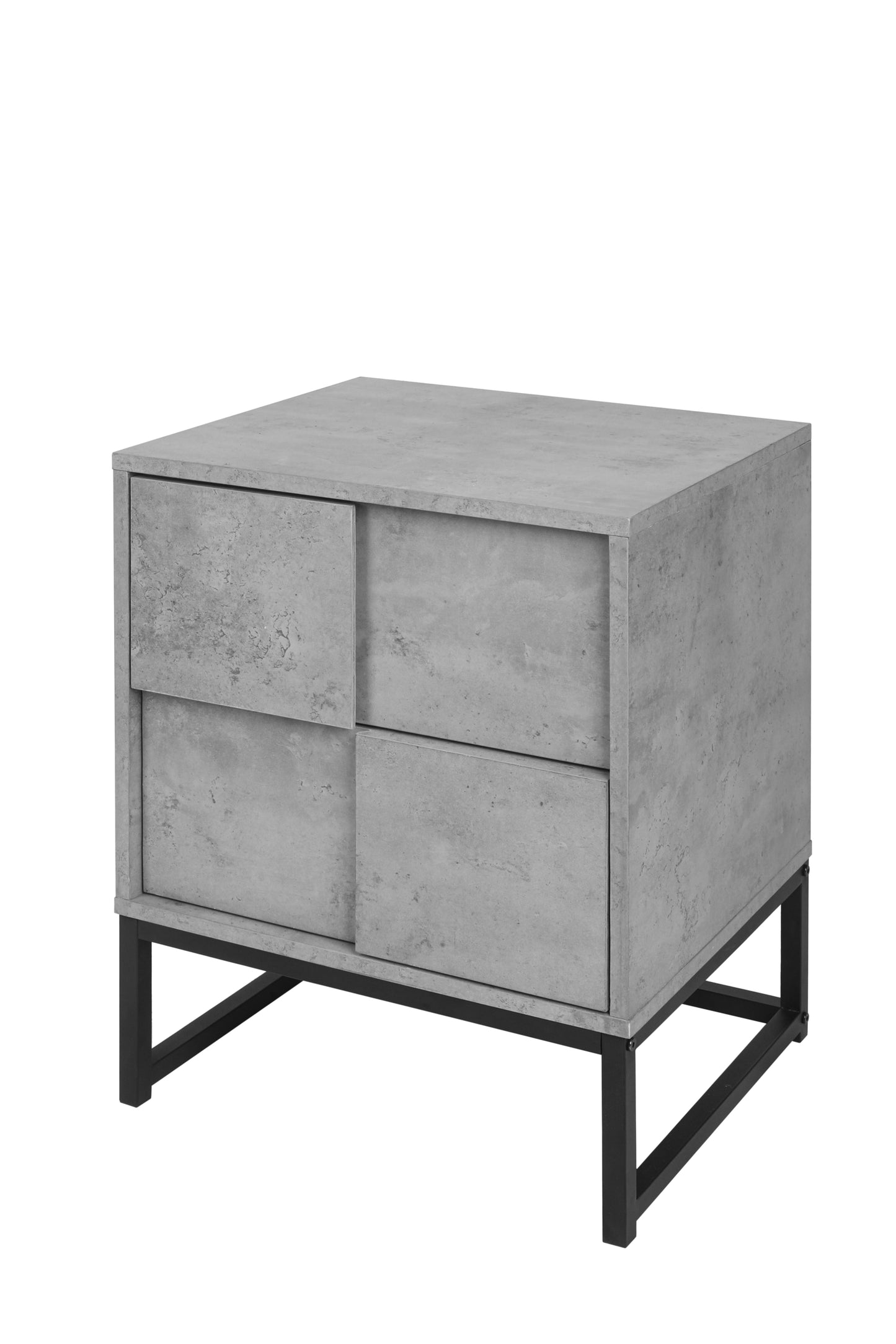 Set of 2, 2 Drawer Nightstand, Geometric Elements, Cement Grey, for Bedroom, Living Room and Study