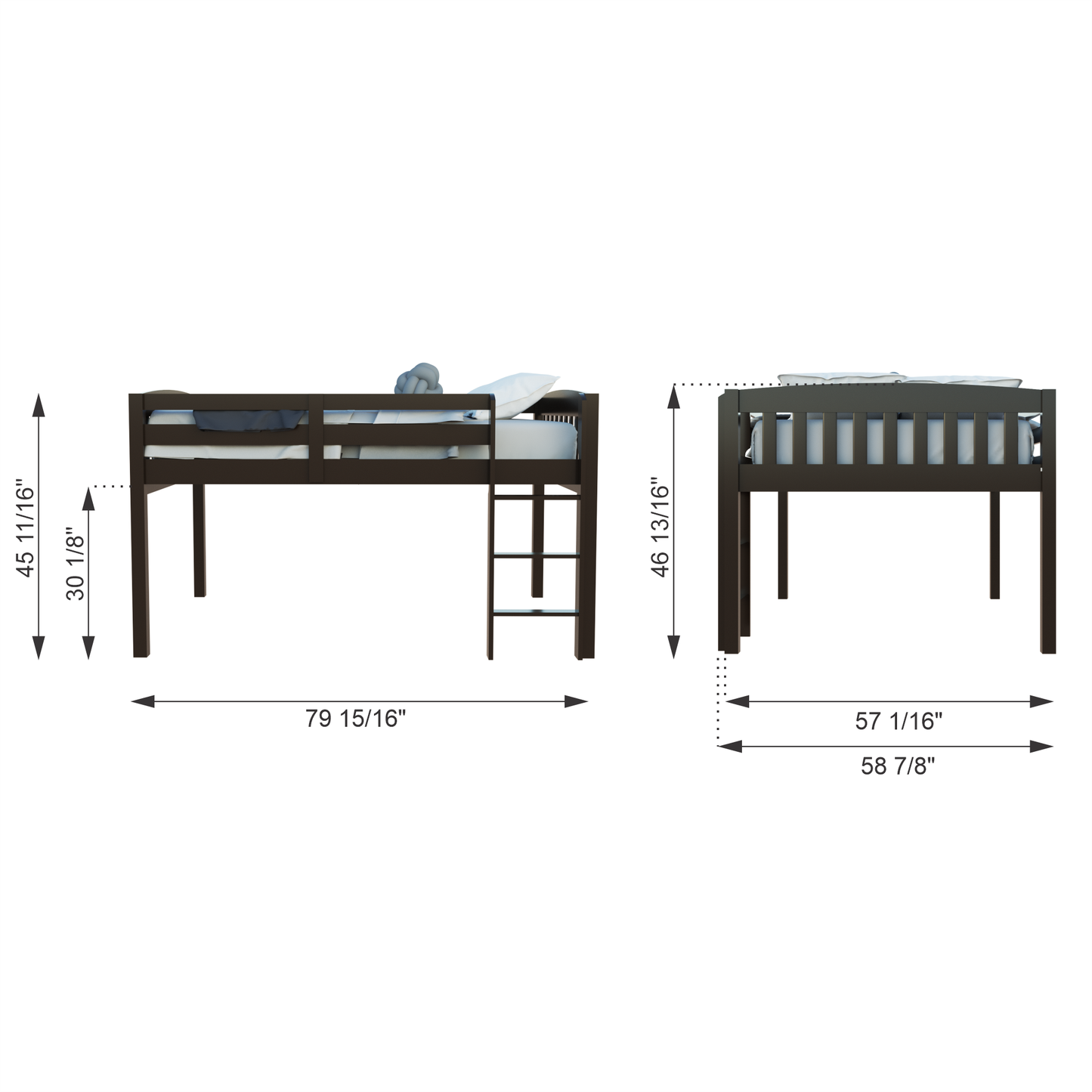 ElbrusLow Cappucinno Loft Bed with Storage, Space Saver Full Size Kids Loft Bed with Stairs for Toddlers Assembled in Sturdy Solid Wood, No Box Spring Needed.