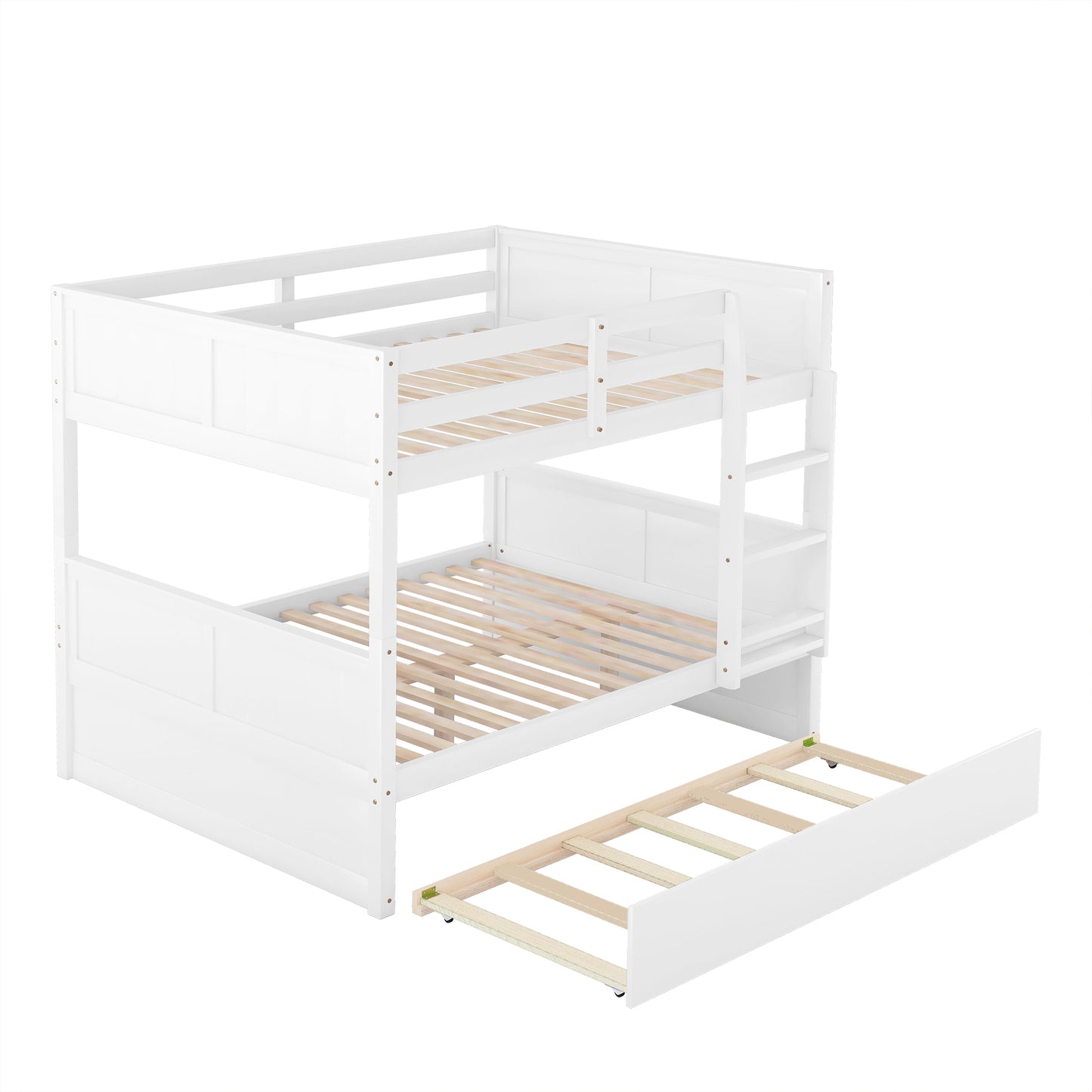 White Full Bunk Bed Set with Twin Trundle for a Family Sleepover Solution