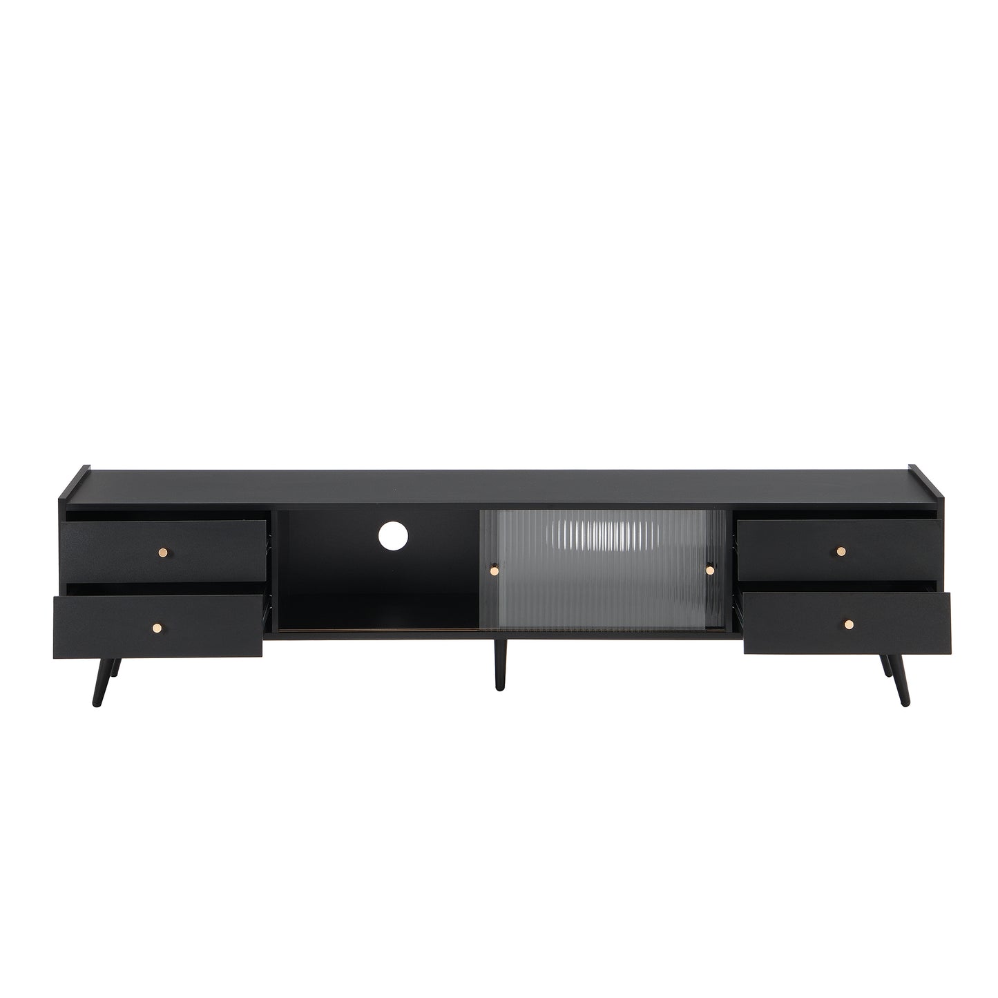 Contemporary Black TV Stand with Elegant Golden Accents