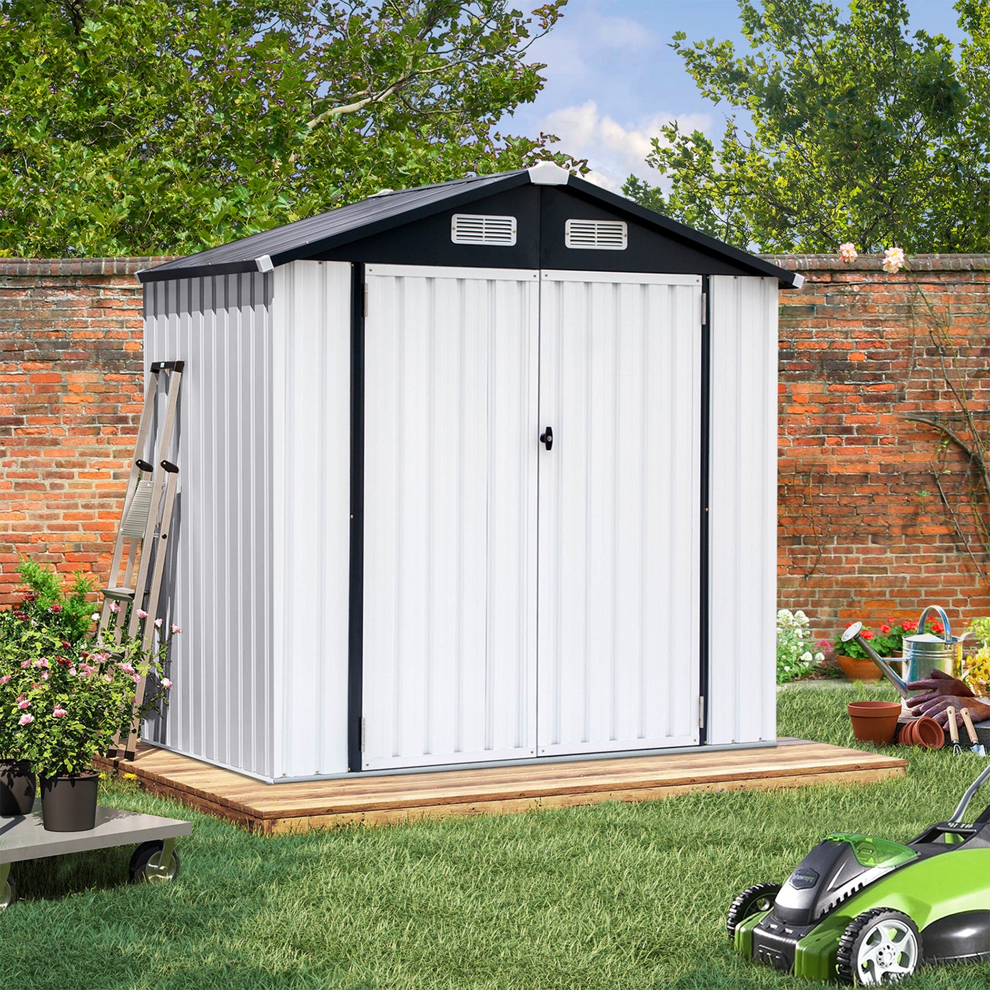 Outdoor Storage Shed, 6x4 ft Metal Sheds & Outdoor Storage Garden Tool Bike Shed with Lockable Door, Waterproof Design for Backyard, Patio, Lawn