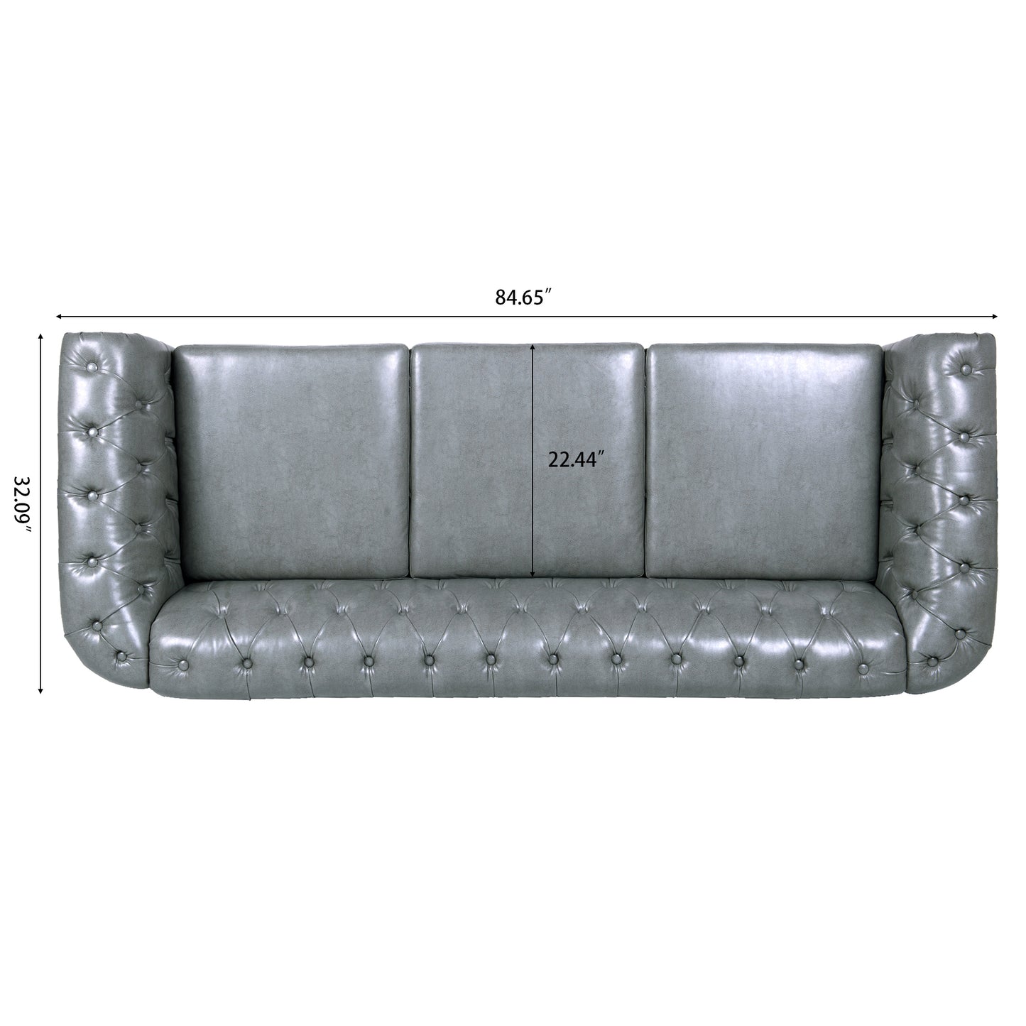 84.65 Inch 3-Seater Rolled Arm Chesterfield Sofa with Deep Buckles and PU Leather Fabric