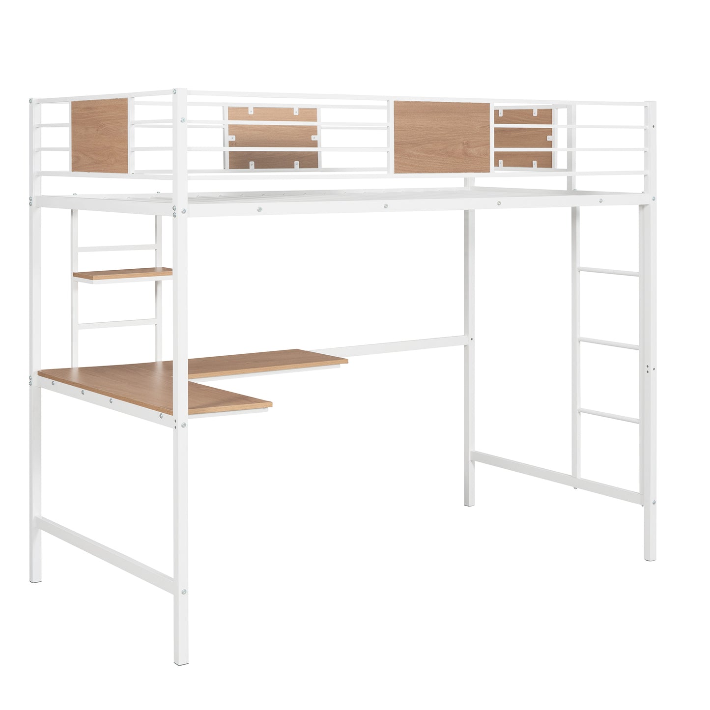 Twin Metal Loft Bed with Desk and Shelve,White