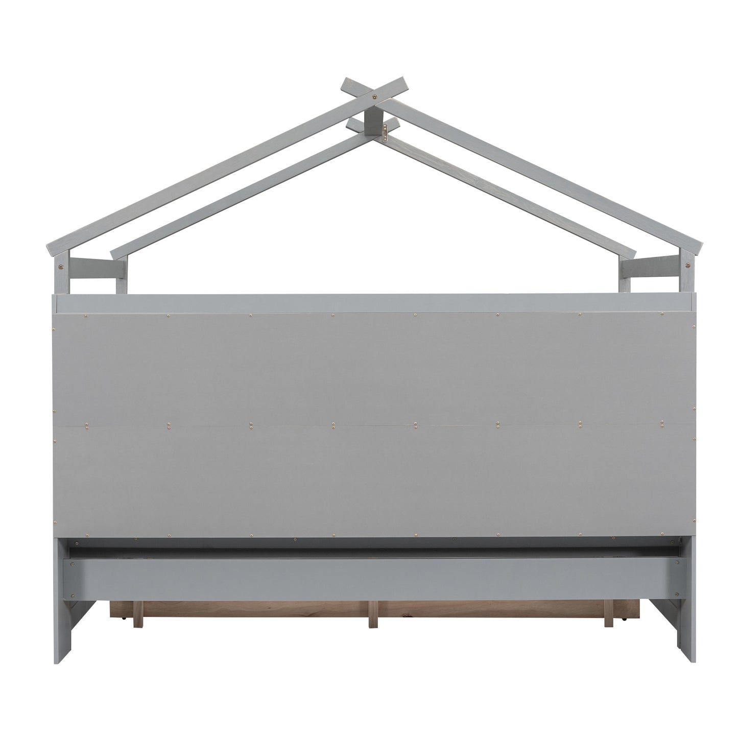 Full Size House Bed with Storage Shelves and Twin Size Trundle, Brushed Gray