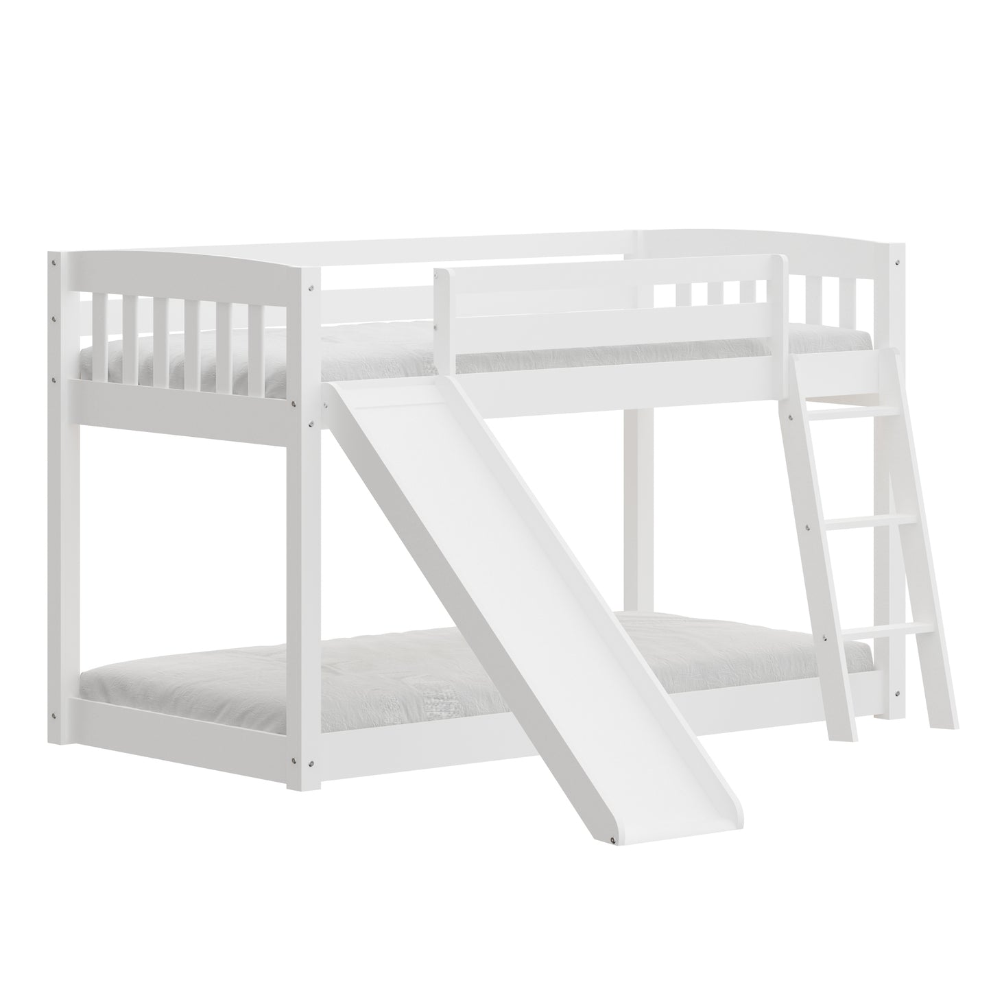 Kids White Twin Bunk Bed with Slide, Stairs, and Safety Features