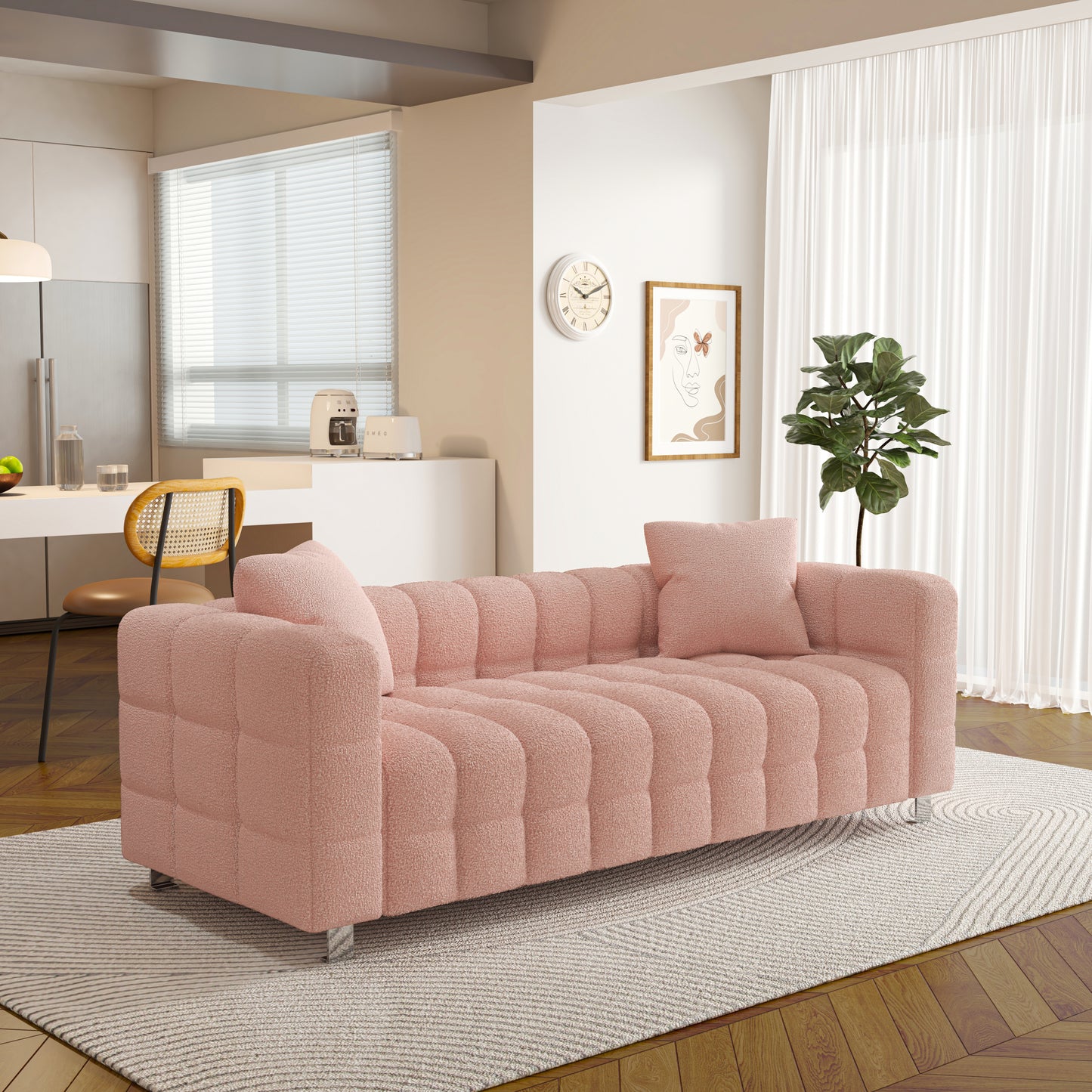 80 Pink Fleece Sofa with Two Pillows for Living Room and Bedroom