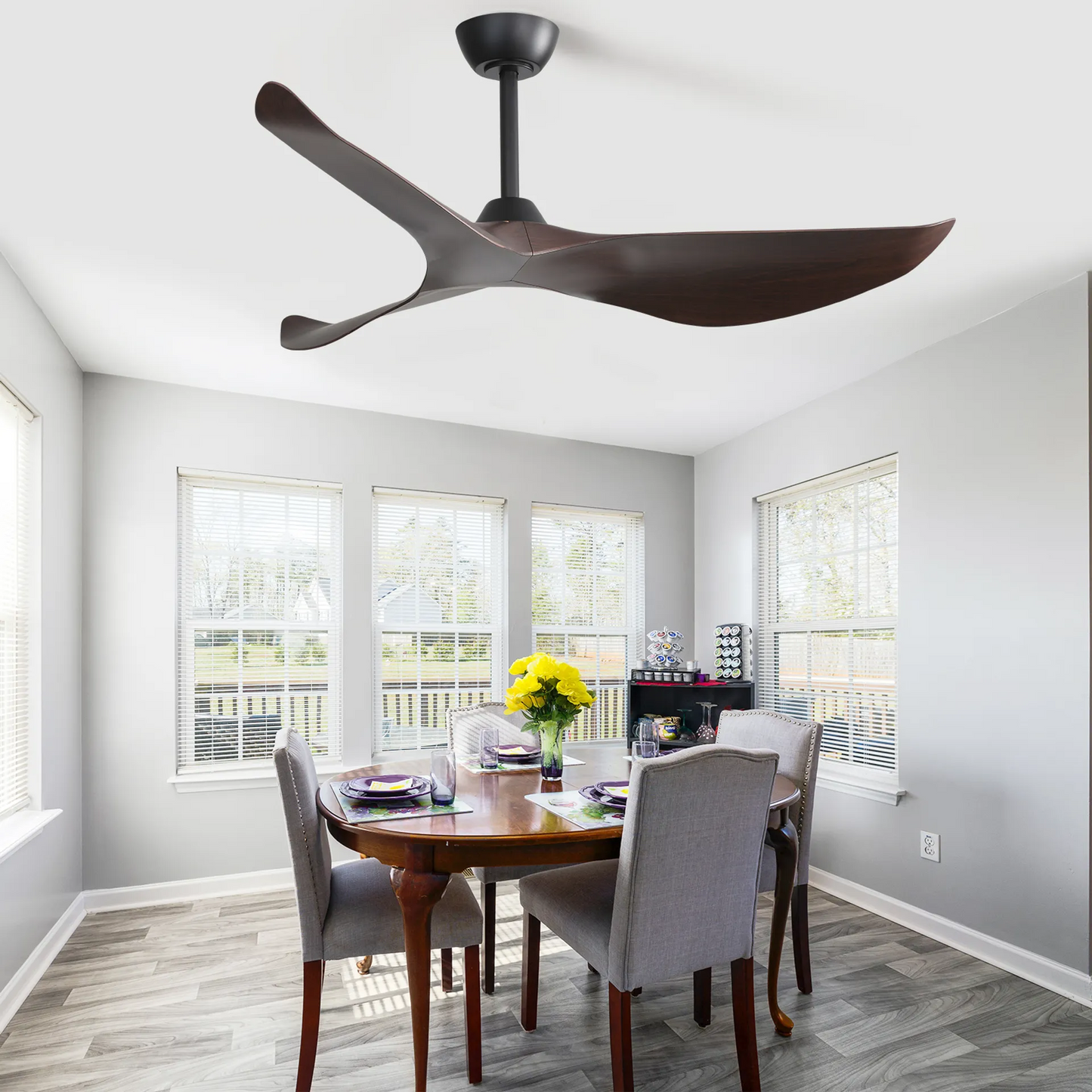 52-Inch Modern Indoor Ceiling Fan With Remote Control and Reversible Solid Wood Blades