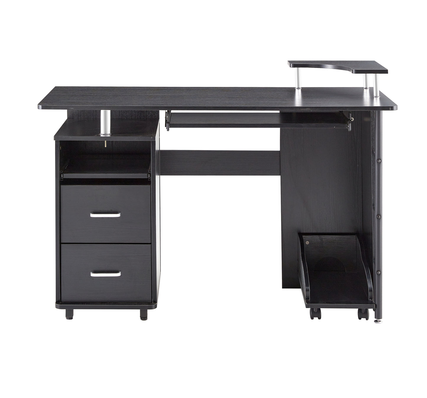 Sleek Black Solid Wood Computer Desk with Storage Shelves and Planting Shelf - 47.24''L x 21.65''W x 34.35''H