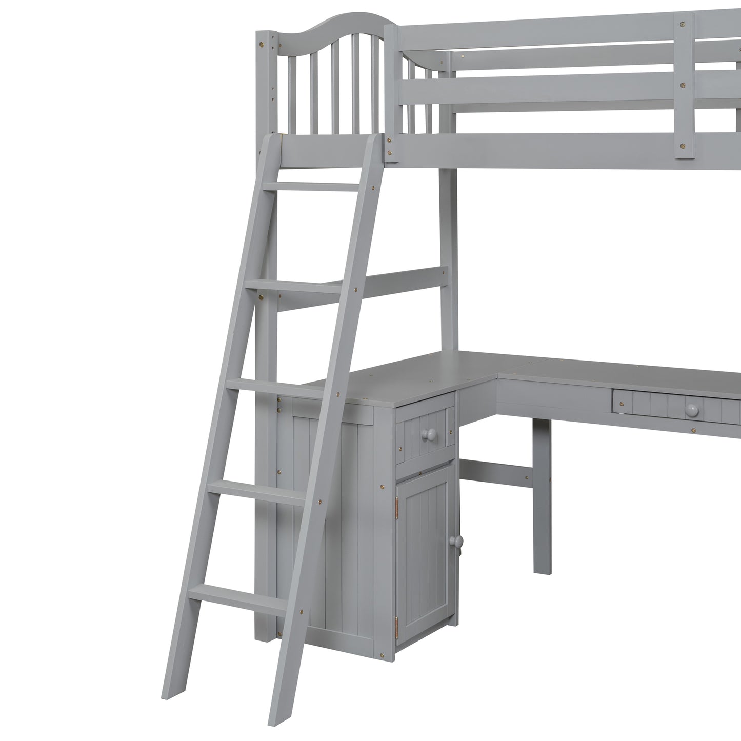 Twin size Loft Bed with Drawers, Cabinet, Shelves and Desk, Wooden Loft Bed with Desk - Gray( :LT000505AAE)