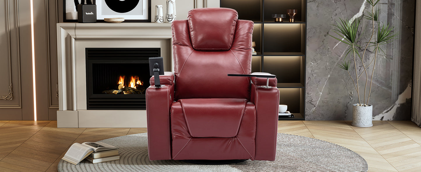 Luxurious 270 Degree Swivel Red Power Recliner with Surround Sound and Removable Tray Table