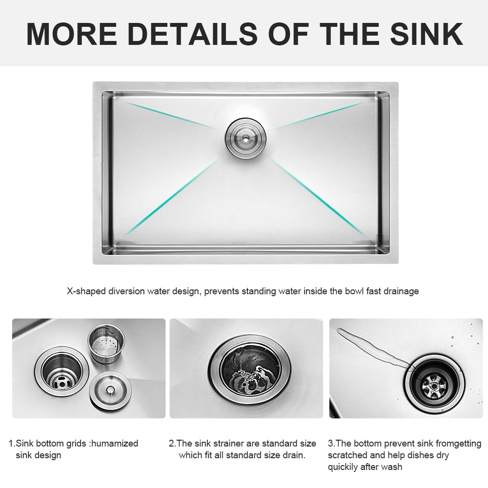 Undermount Kitchen Sink with 28 Inch Single Bowl Stainless Steel Basin