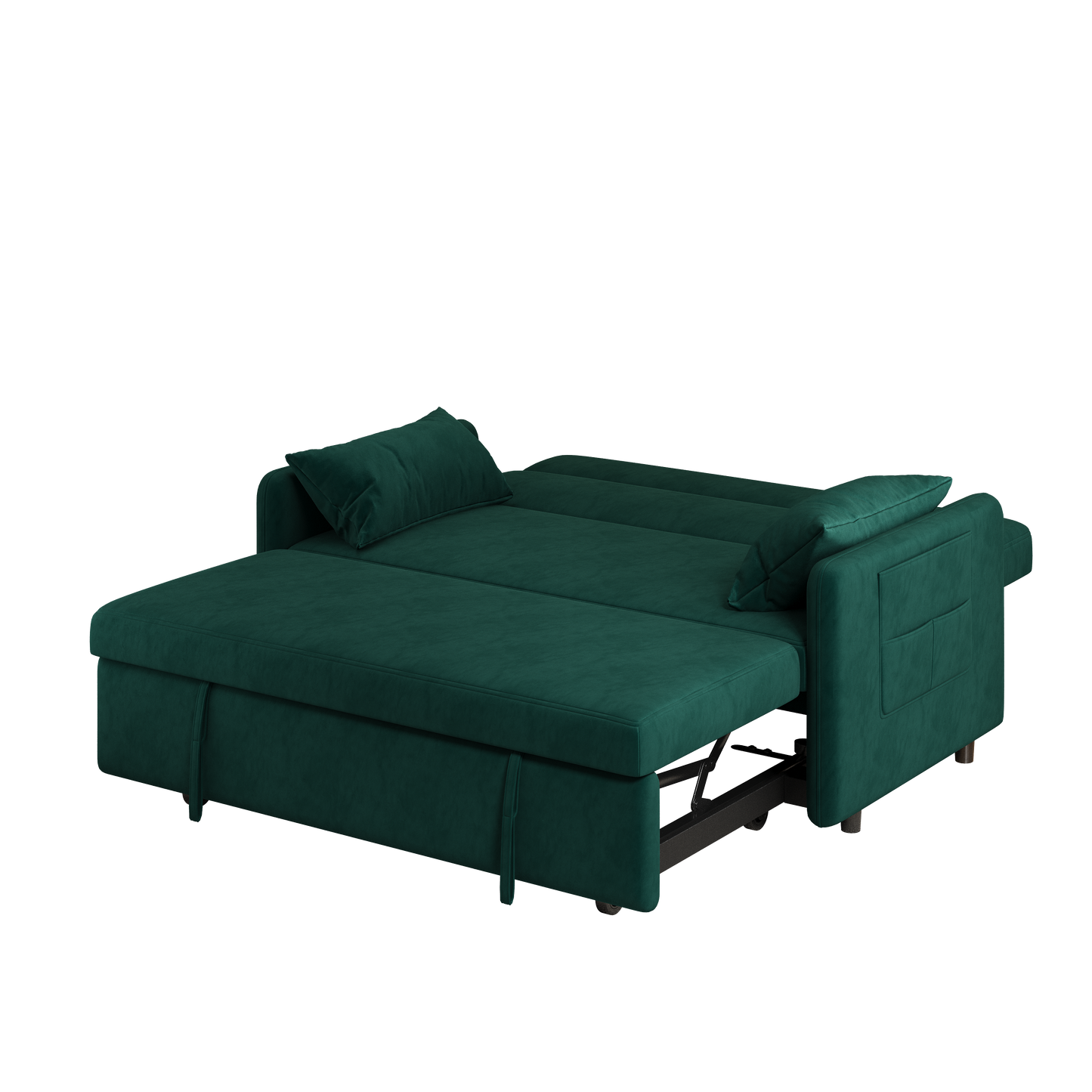 Sofa Pull Out Bed Included Two Pillows 54" Green Velvet Sofa for Small Spaces