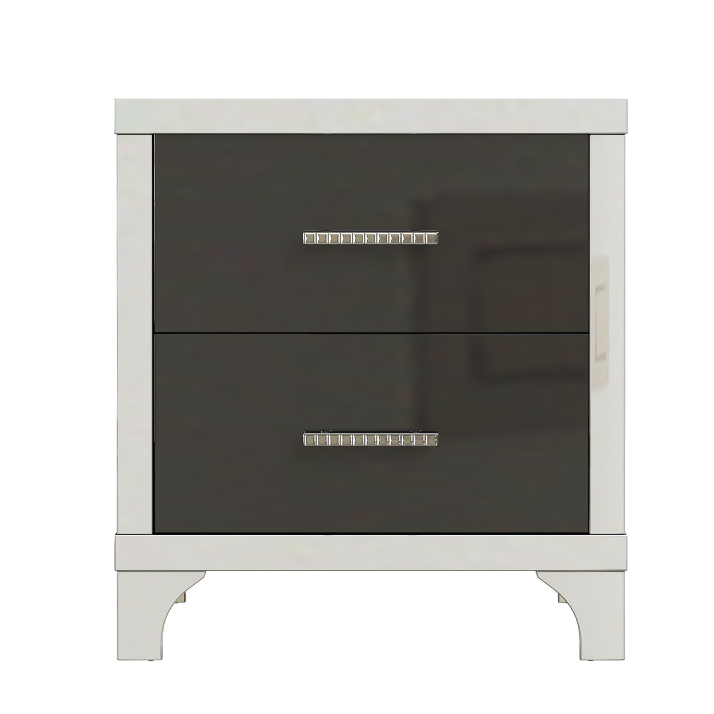 Elegant High Gloss Nightstand with Metal Handle,Mirrored Bedside Table with 2 Drawers for Bedroom,Living Room,Black