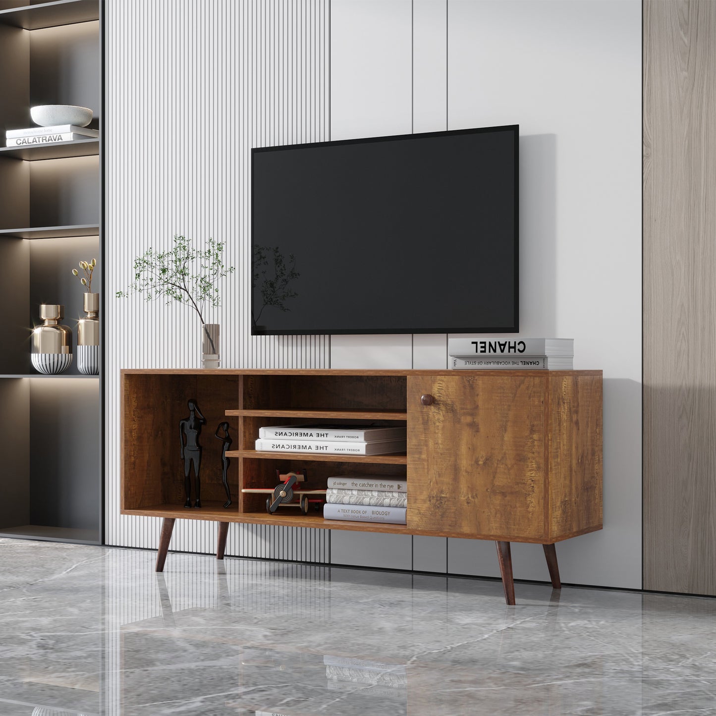 High-Quality Walnut TV Stand with Ample Storage and Sturdy Construction