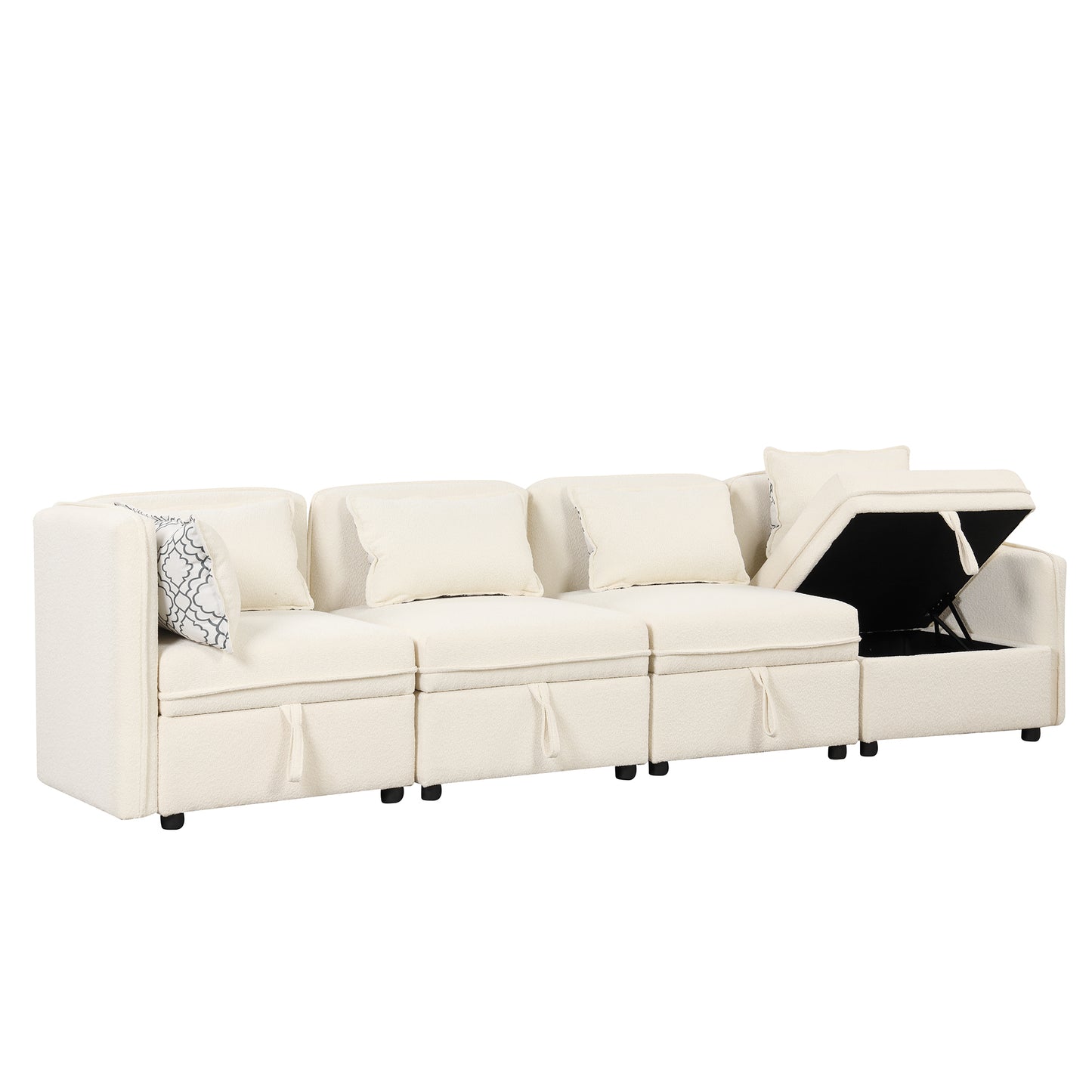 Convertible Modular Chenille Fabric Sectional Sofa with Built-in Storage and 5 Pillows