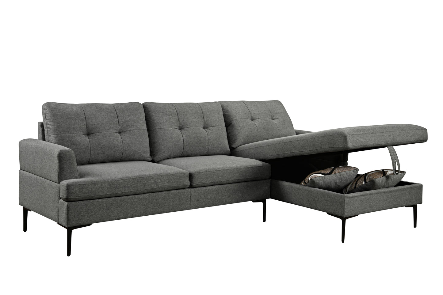 99"Sofa L Shaped Couch with Chaise Sofa 3 Seaters Couch with Storage Seat,Living Room Furniture Sofa Sets with 2 Throw Pillow and Comfortable Backrest, Dark Gray