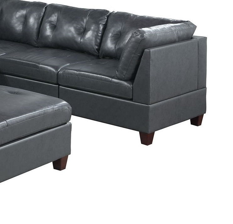 Luxurious Black Leather Modular Sectional Sofa Set