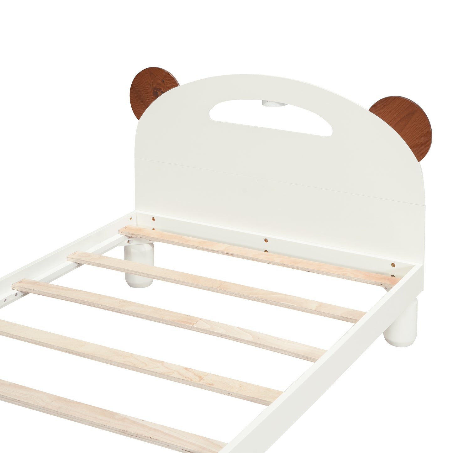 Twin Size Platform Bed with Bear Ears Shaped Headboard and LED, Cream White