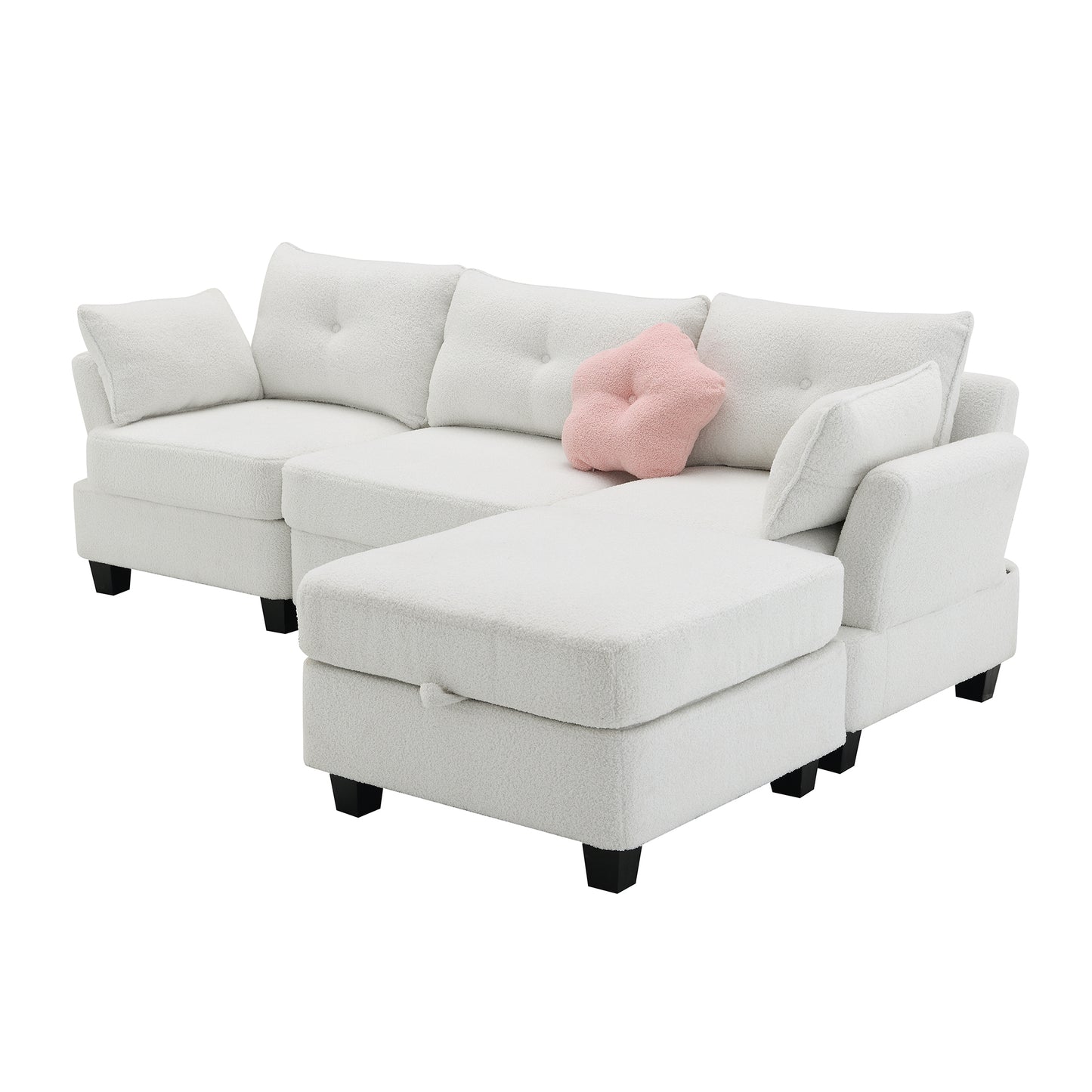 Luxurious Modern Teddy Velvet L-Shaped Sectional Sofa with Charging Ports and Storage Ottoman