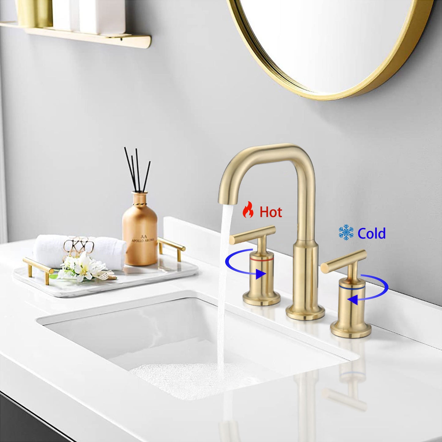 Golden Brushed 3 Hole 2 Handle Vanity Sink Faucet