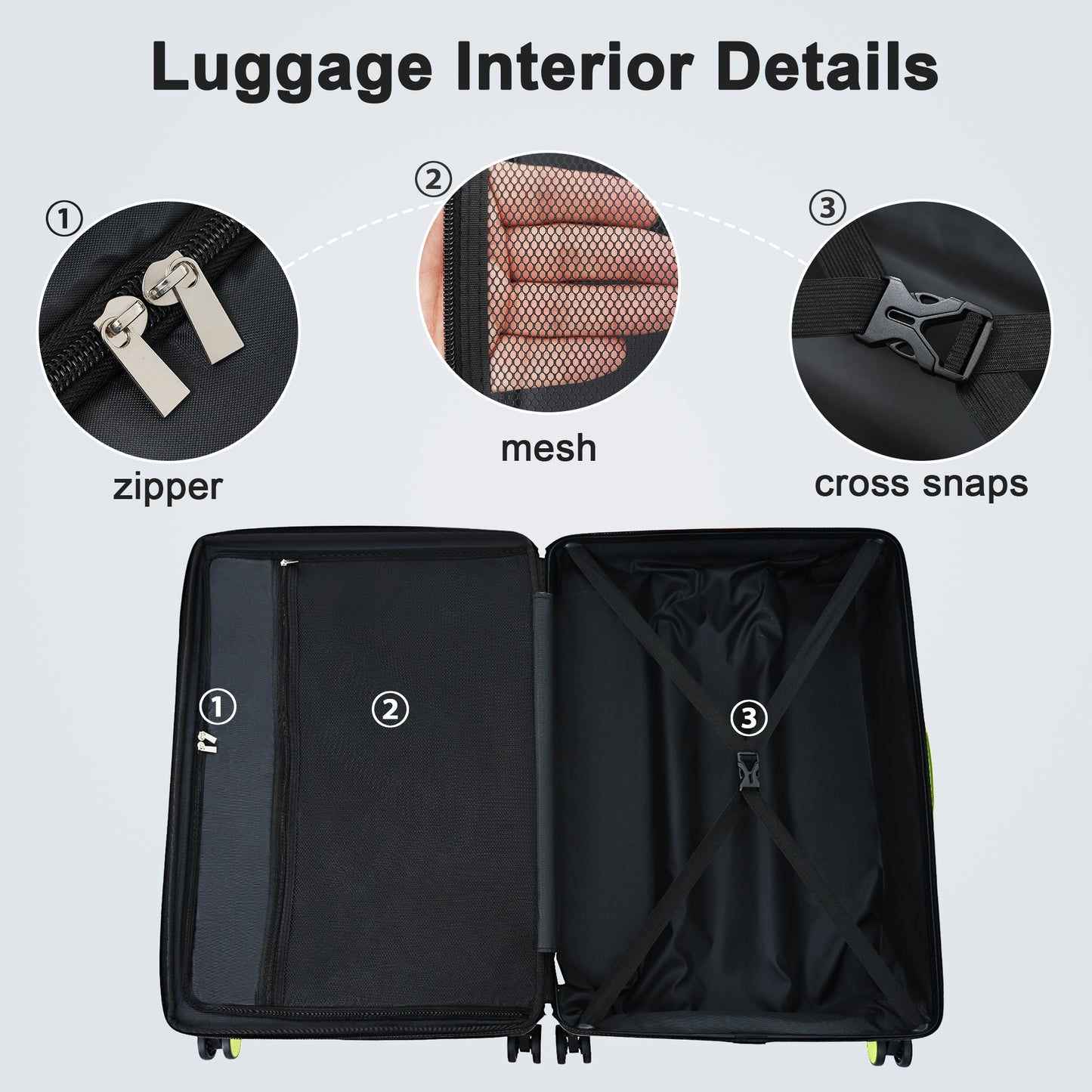 Contrast Color 3 Piece Luggage Set Hardside Spinner Suitcase with TSA Lock 20" 24' 28" Available