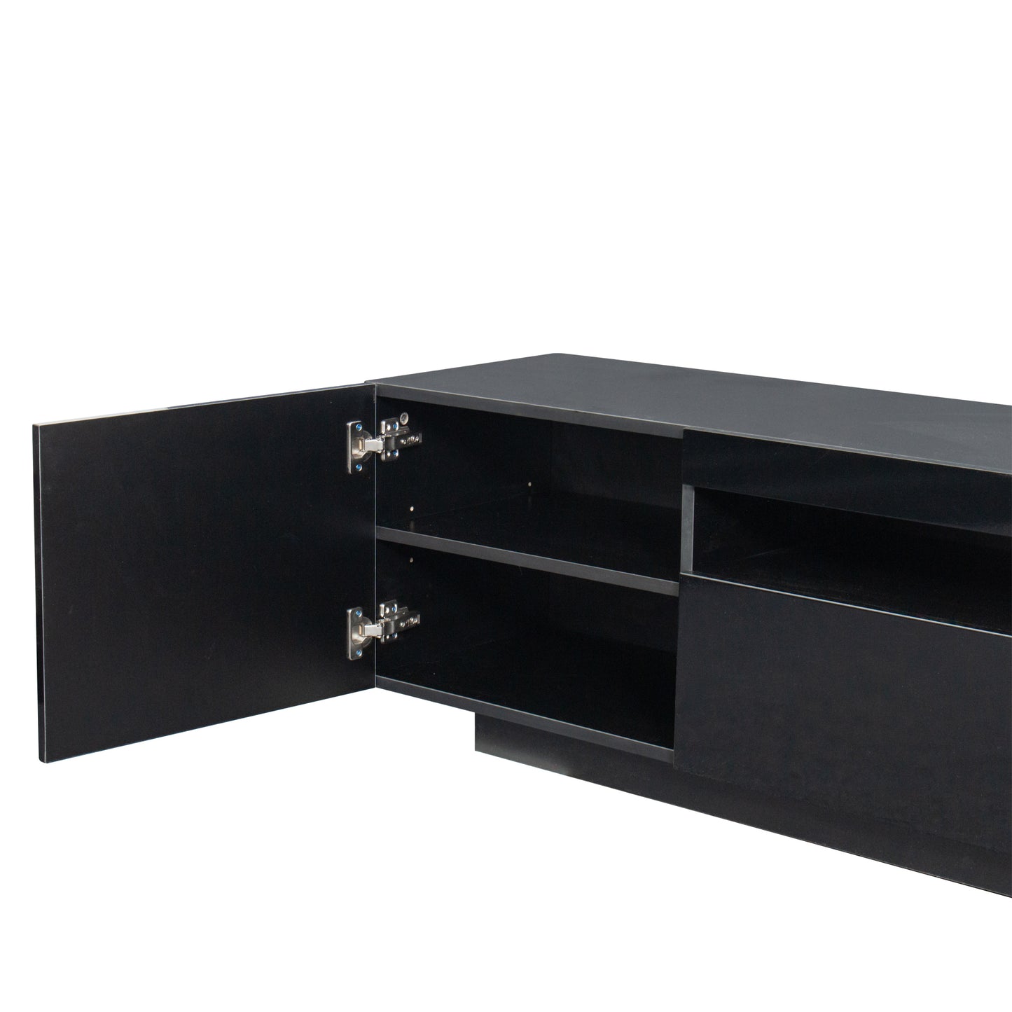 Sleek Black TV Stand with LED Lights and Storage Drawers