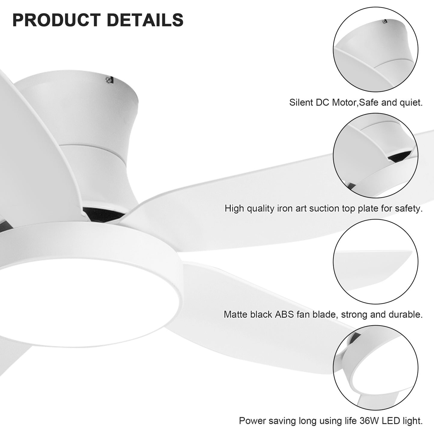 46 Inch LED Ceiling Fan with White Finish