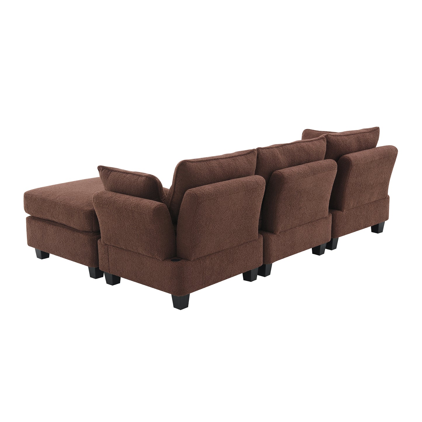 Modern Velvet L-Shaped Sectional Sofa with Charging Ports and Ottoman