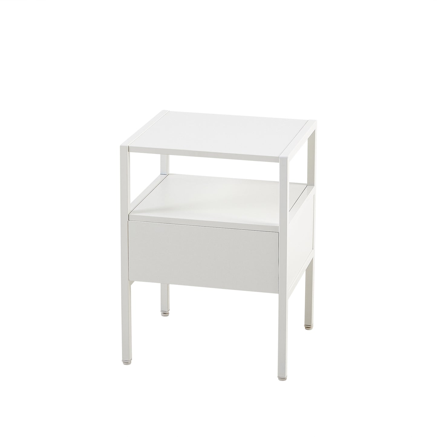 Set of 2, 15.75" Rattan End table with  drawer, Modern nightstand, metal legs,side table for living room, bedroom,white