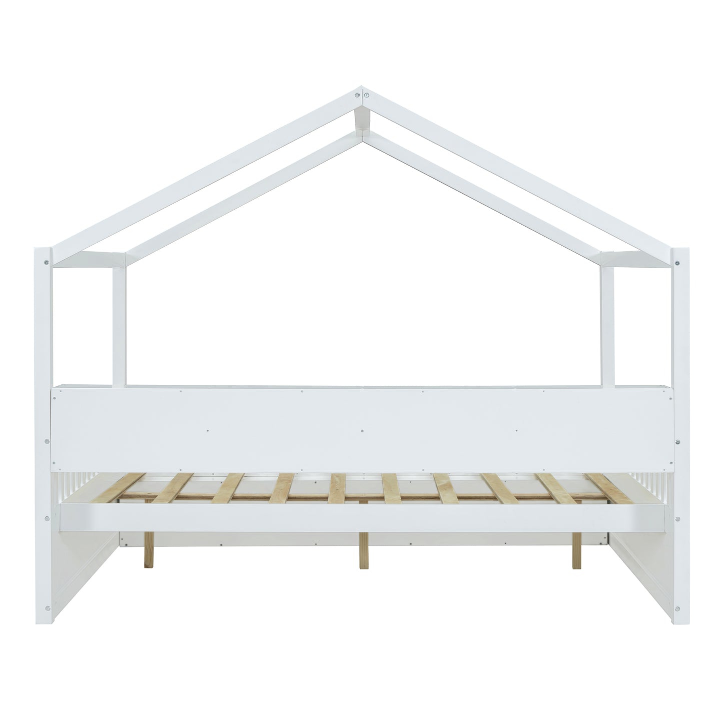 Full Size Wooden House Bed with Shelves and a Mini-cabinet, White