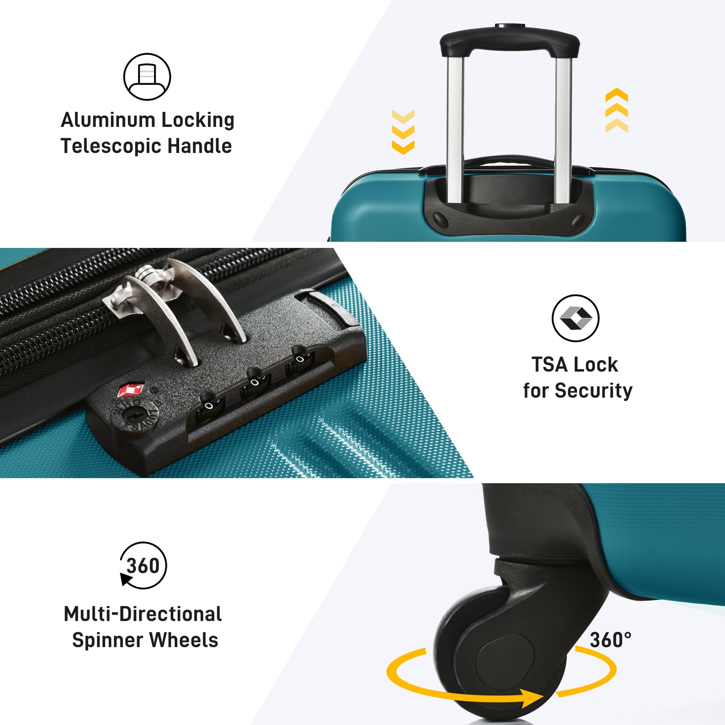 Hardshell Luggage Sets 4 pcs + Bag Spinner Suitcase with TSA Lock Lightweight-16"+20"+24"+28" Luggages