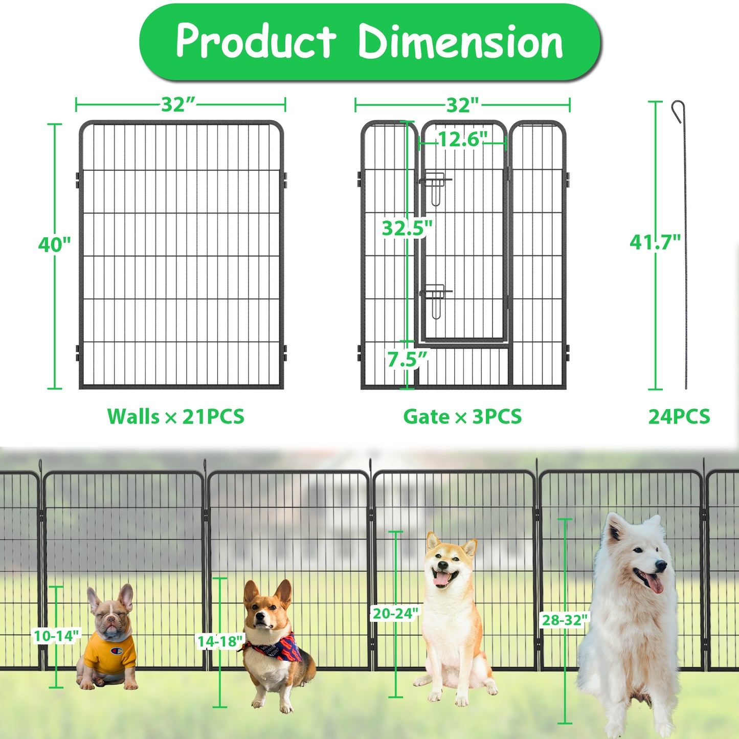 Dog Playpen Foldable 24 Panels Dog Pen 40" Height Pet Enclosure Dog Fence Outdoor with Lockable Door for Large/Medium/Small Dogs,Puppy Playpen,RV,Camping Pet Fence