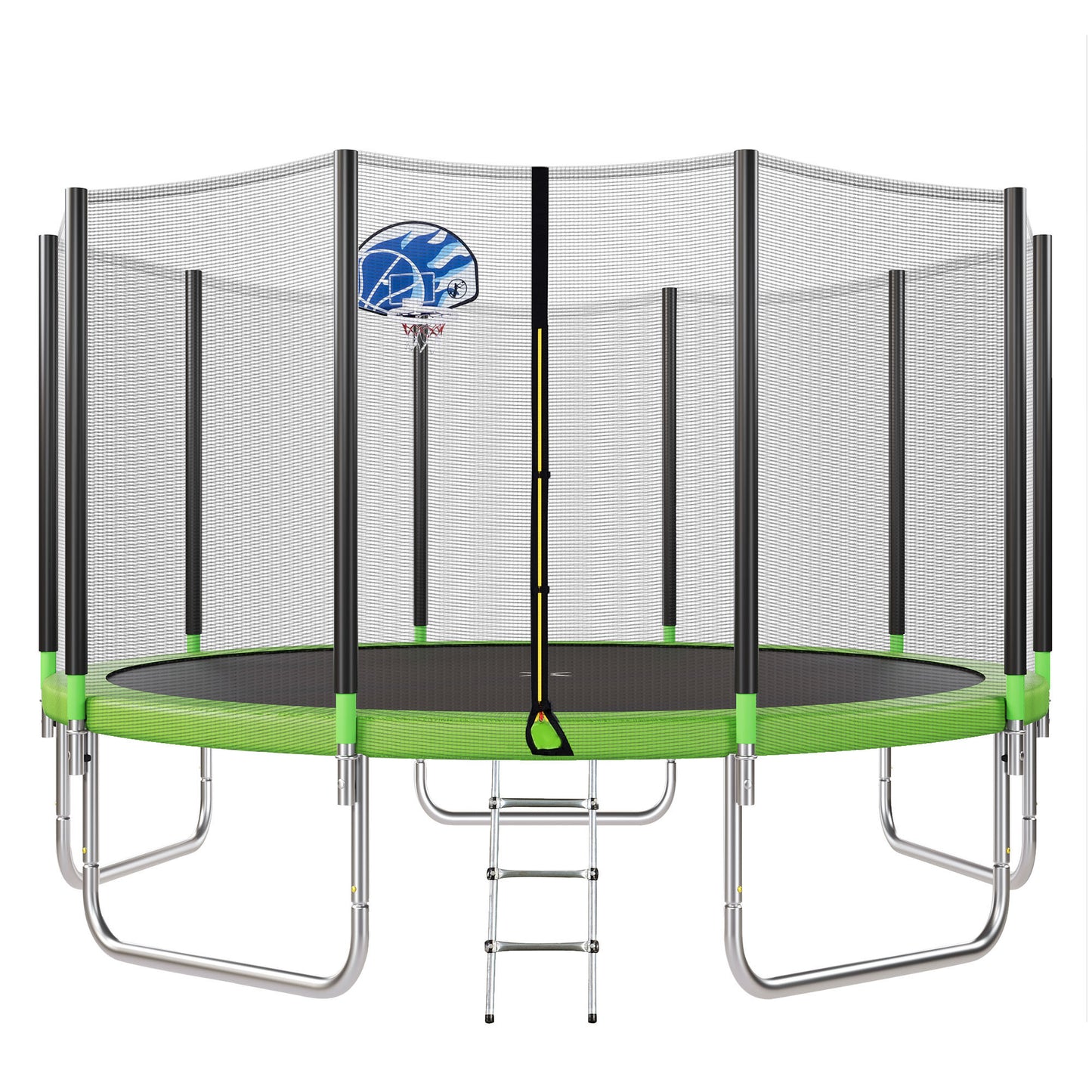 15FT Trampoline for Kids with Safety Enclosure Net, Basketball Hoop and Ladder, Easy Assembly Round Outdoor Recreational Trampoline