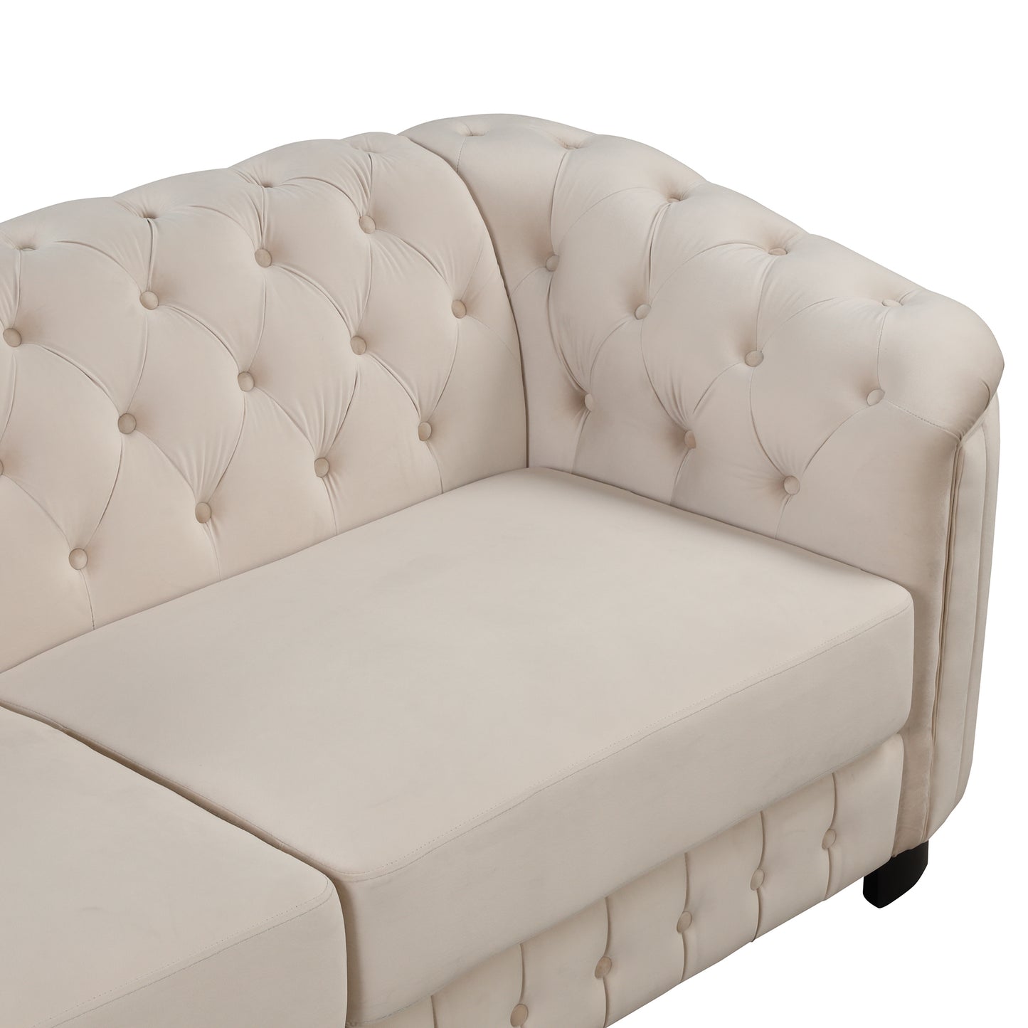 Elegant Beige Velvet Upholstered 2-Person Loveseat Sofa