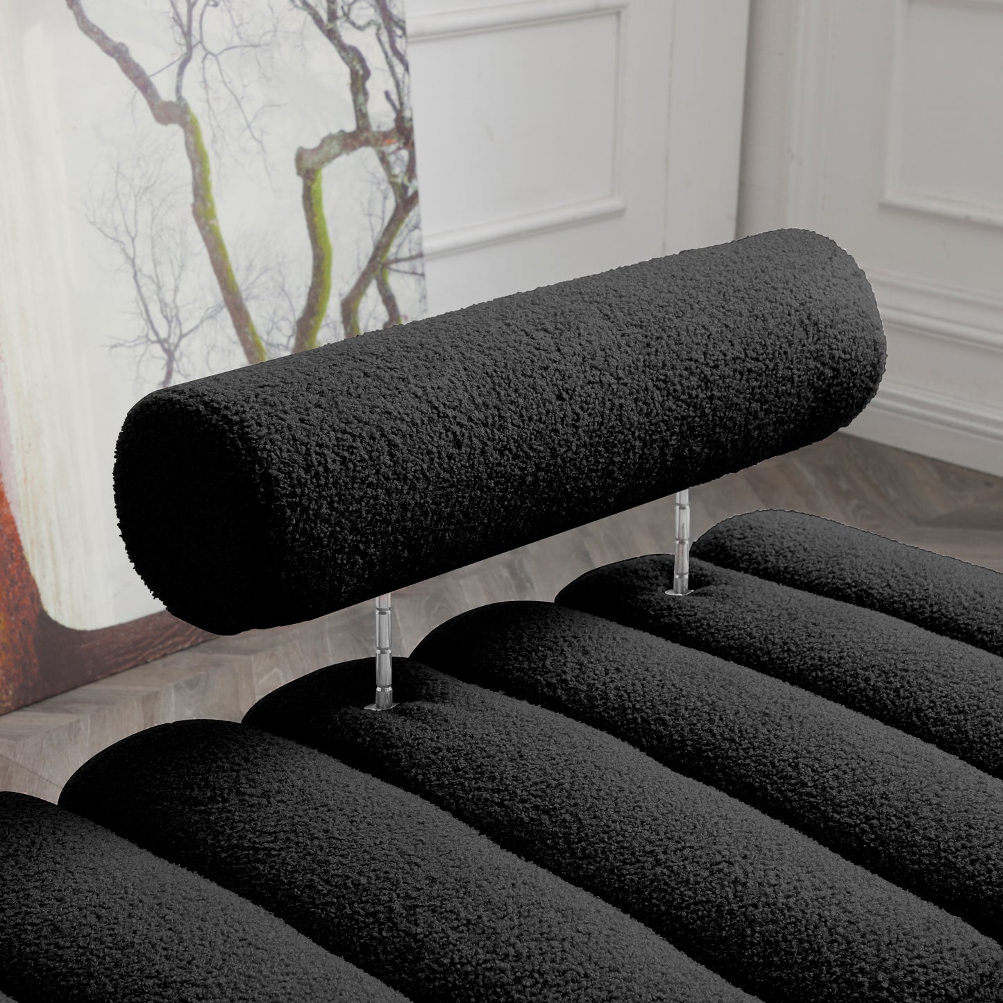 53.2 Modern Black Sherpa Fabric Upholstered Entryway Bench with Gold Metal Legs