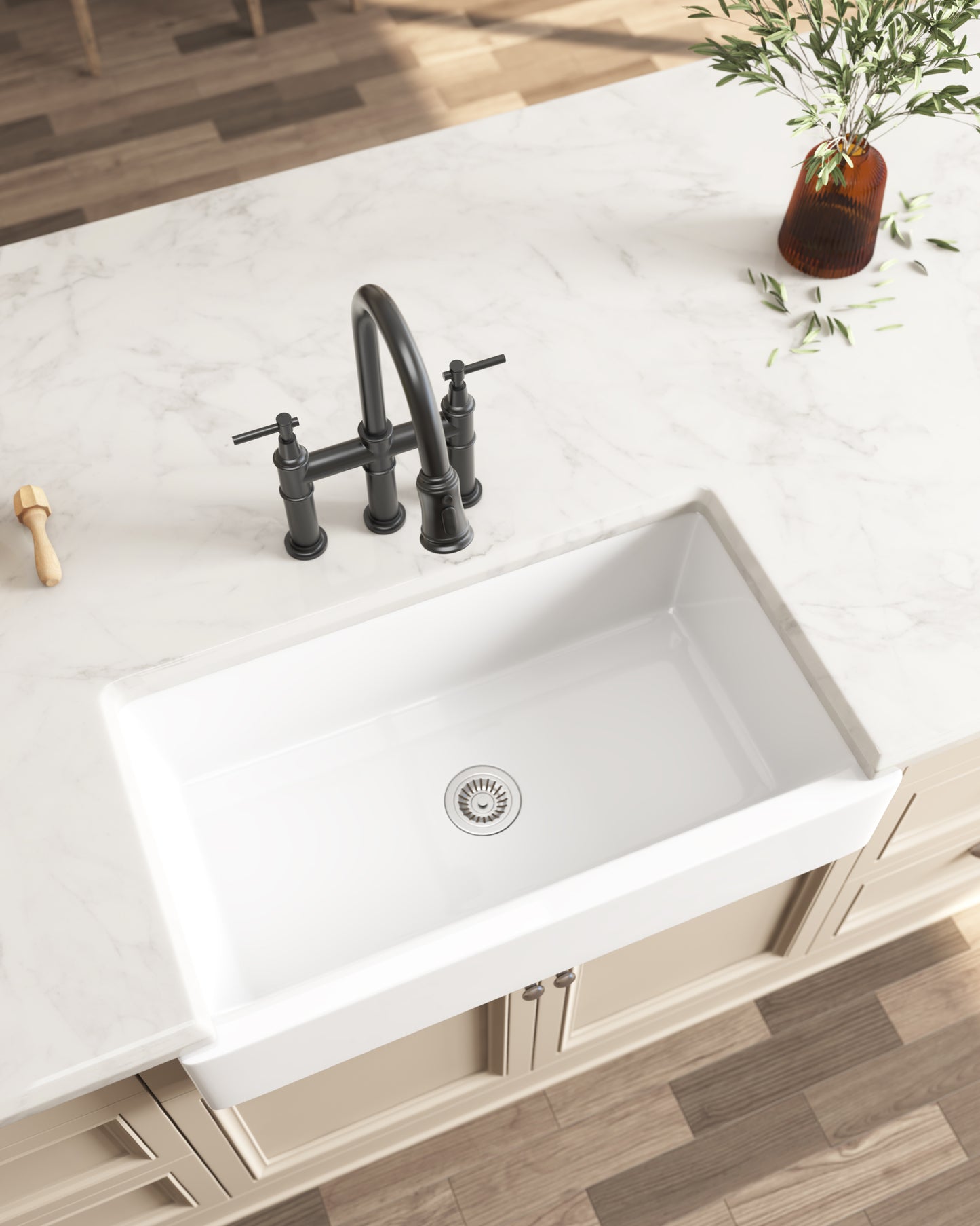 Deep White Farmhouse Kitchen Sink with Single Bowl