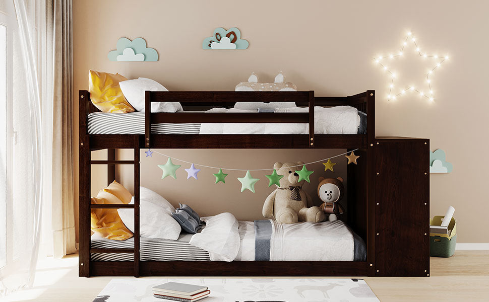 Twin Over Twin Bunk Bed with Espresso Finish and Storage Options