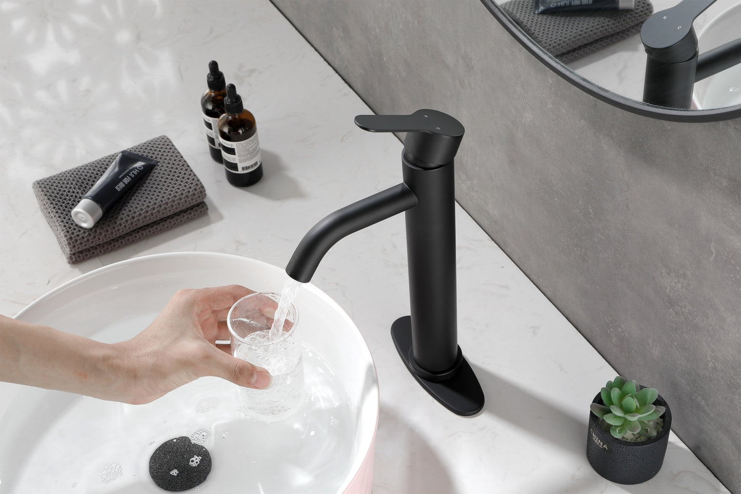 Modern Matte Black Waterfall Spout Bathroom Faucet