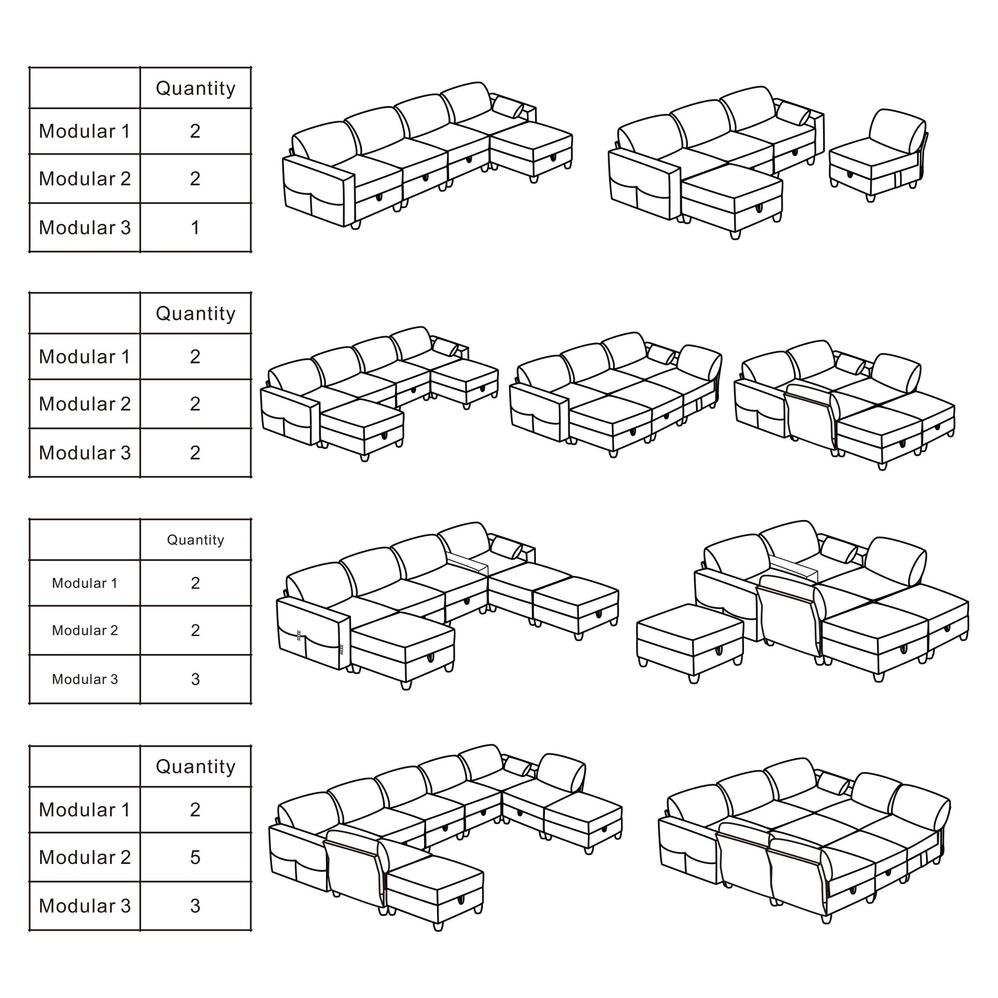 Middle seat of Module Sofa without Armrest, Gray Corduroy Velvet