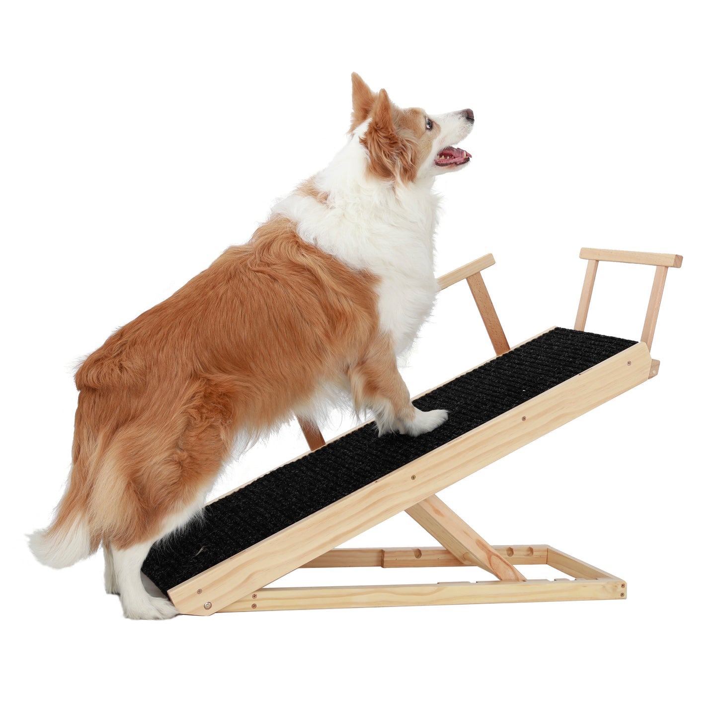 Tall Adjustable Pet Ramp, Folding Portable Wooden Dog Cat Ramp with Safety Side Rails, Non-Slip Paw Traction Surface Dog Step for Car, SUV, Bed, Couch, Adjustable Height from 9.3" to 24"