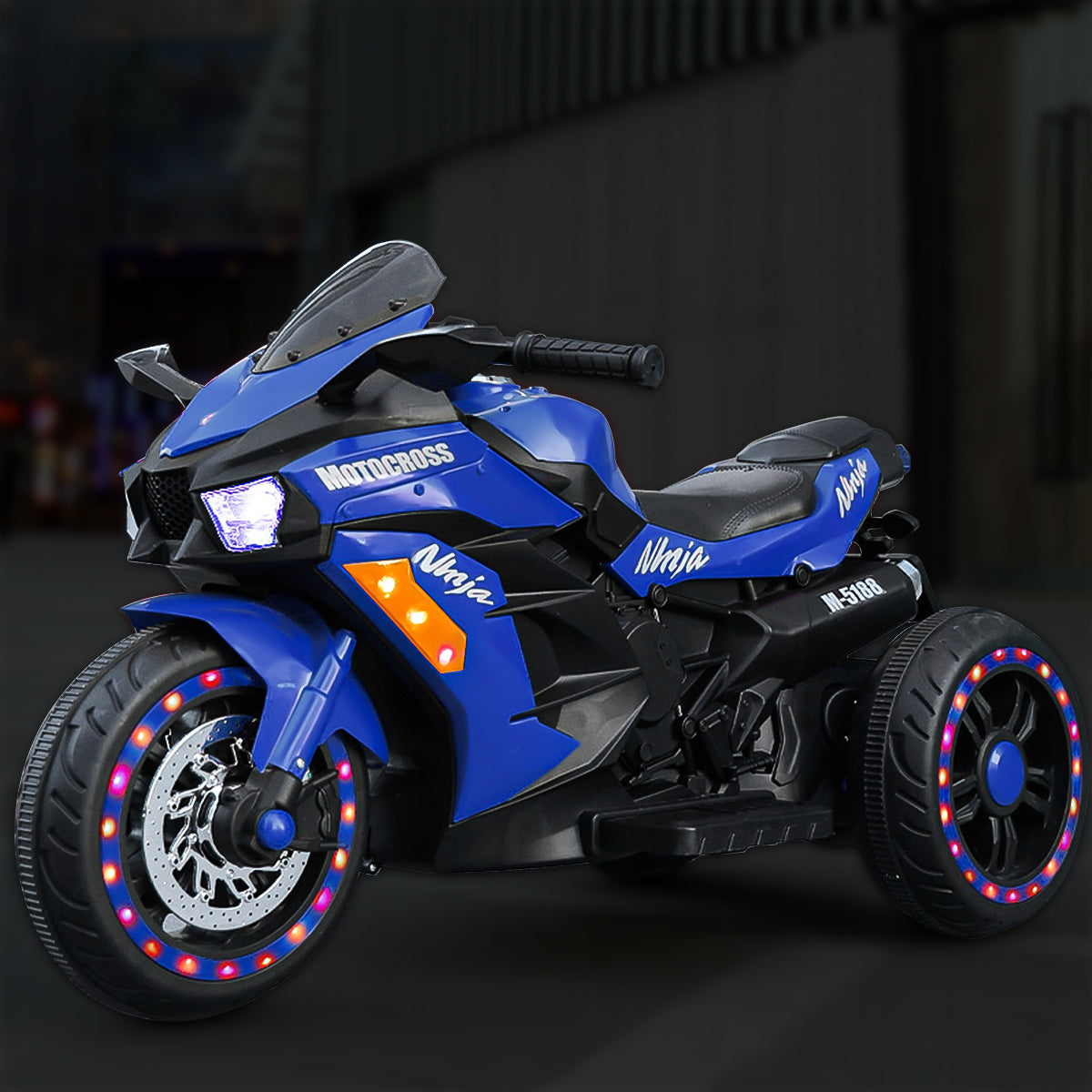 Electric 3 Wheel Motorcycle for Kids - Blue, Rechargeable and Safe