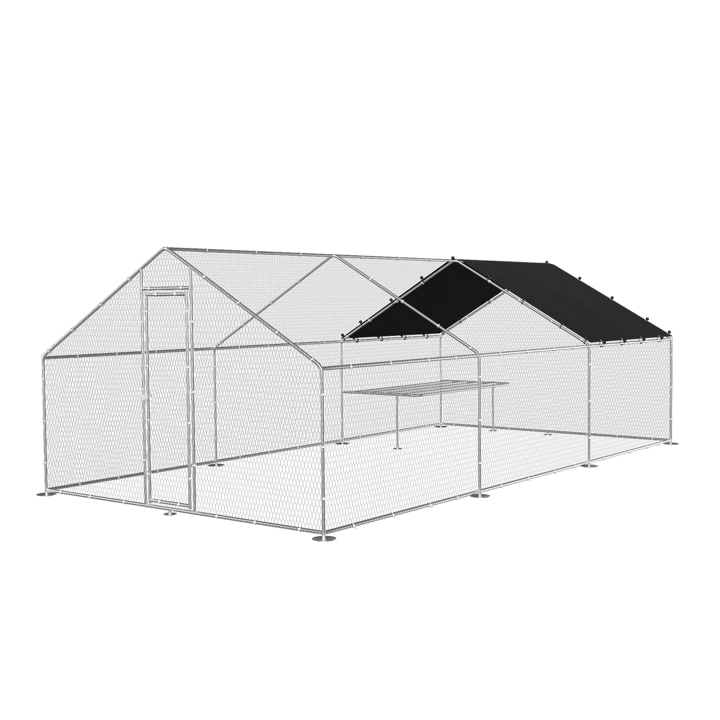 Large metal chicken coop, walk-in chicken coop, galvanized wire poultry chicken coop, rabbit duck coop with waterproof and UV protection cover for outdoor, backyard and farm. 9.8' W x 19.7' D x 6.6' H