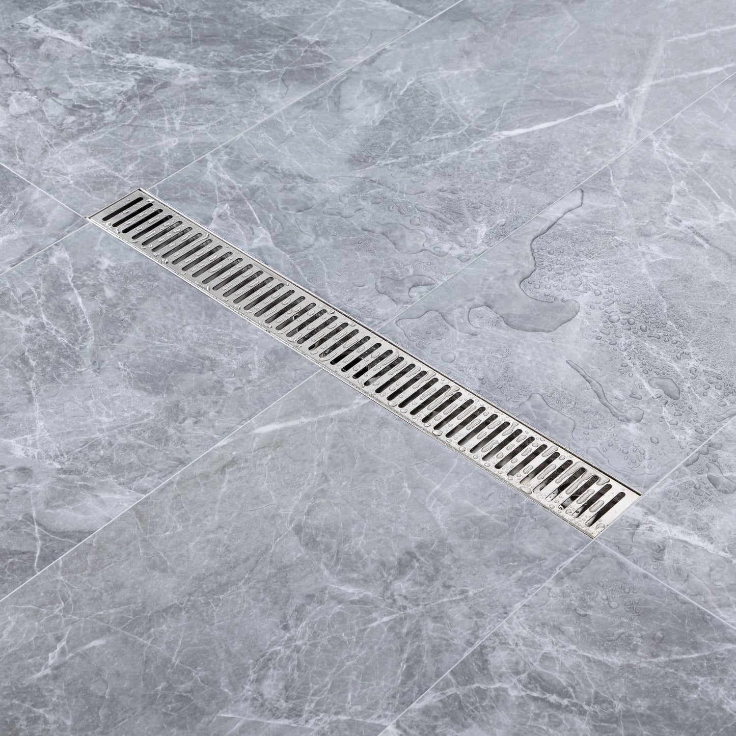 Brushed Nickel Linear Grid Shower Drain with Modern Design