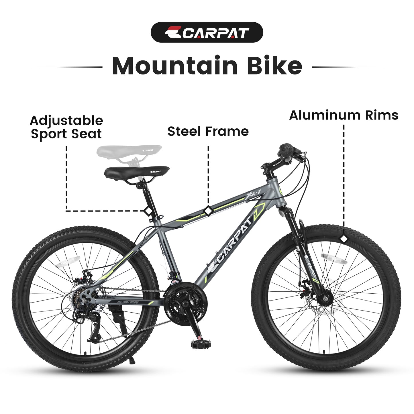 S24102   24 Inch Mountain Bike Boys Girls, Steel  Frame, Shimano 21 Speed Mountain Bicycle with Daul Disc Brakes and Front Suspension MTB