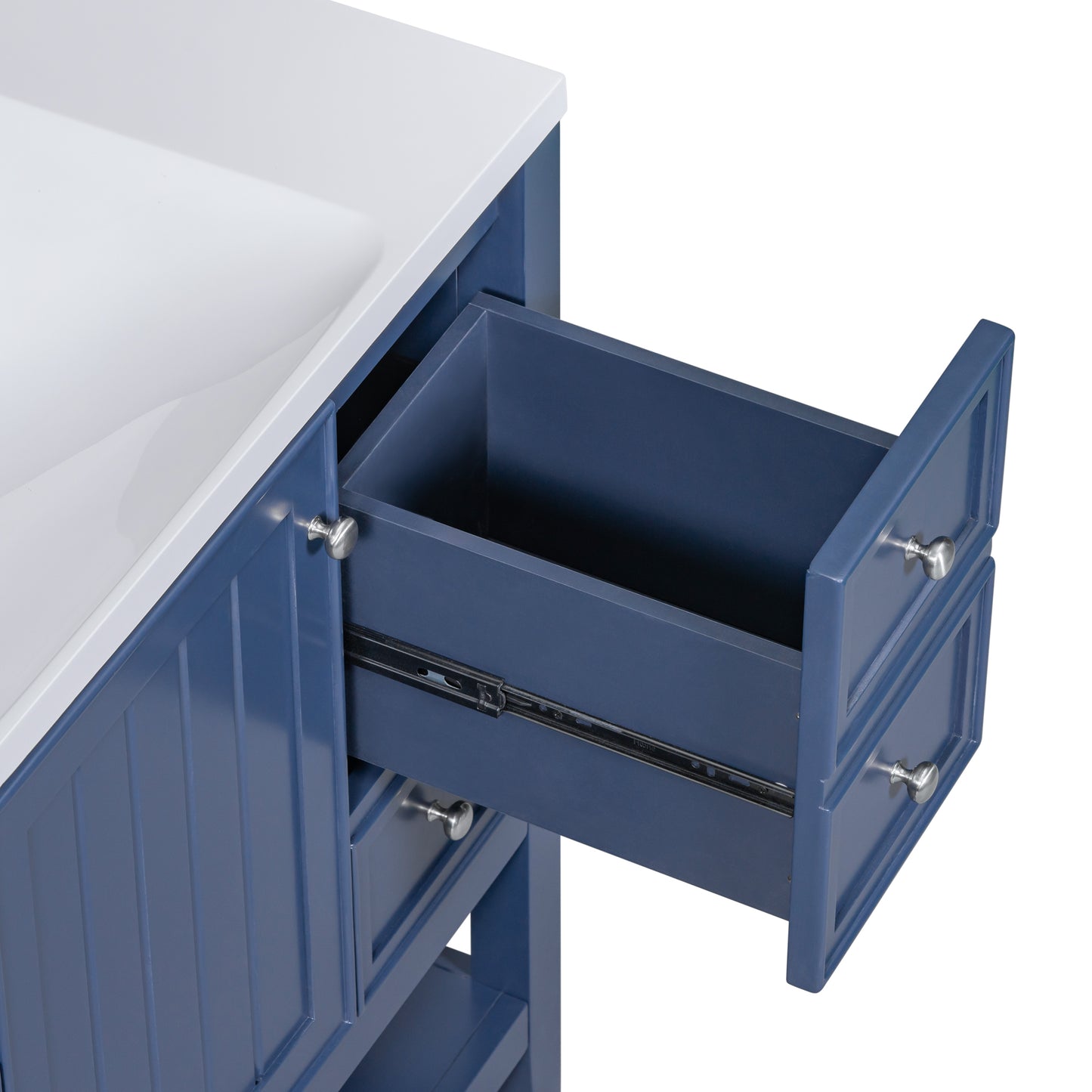 36" Bathroom Vanity without Sink, Cabinet Base Only, One Cabinet and three Drawers, Blue