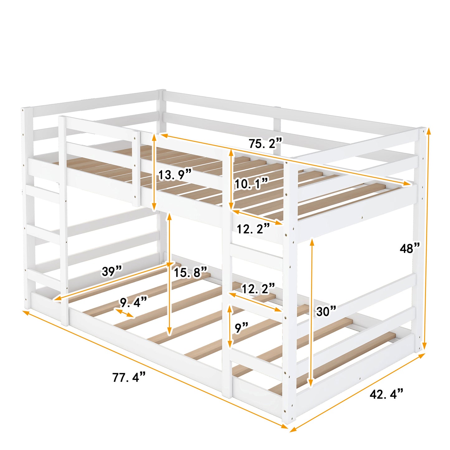 White Twin Bunk Bed with Ladder: Space-Saving Solid Pine Twin over Twin Bed