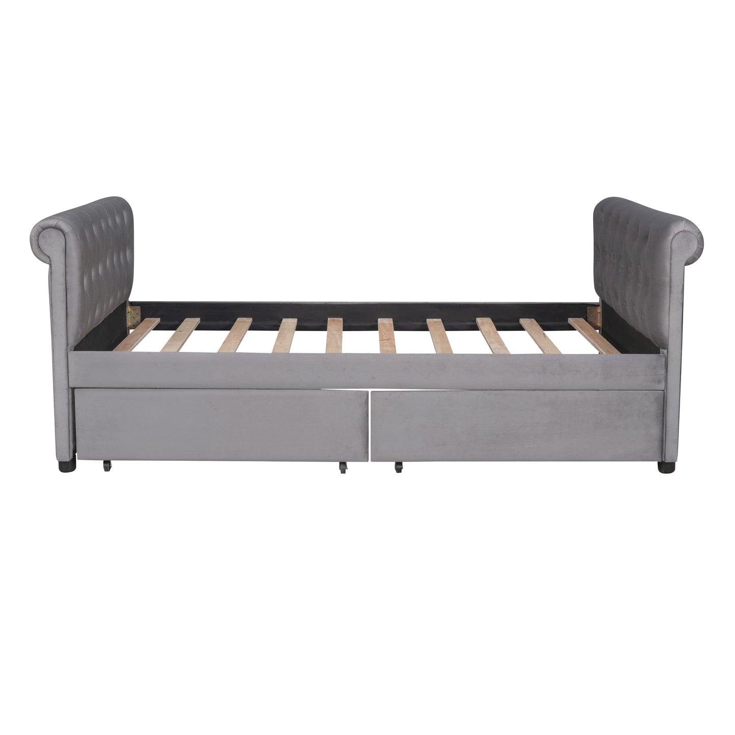 Twin Size Upholstered daybed with Drawers, Wood Slat Support, Gray