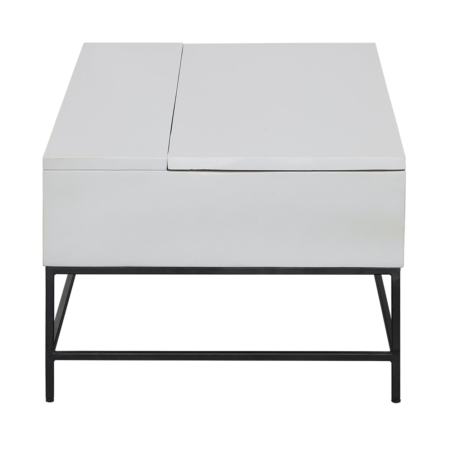 45-inch White and Black Lift-Top Coffee Table crafted from Mango Wood and Iron Frame