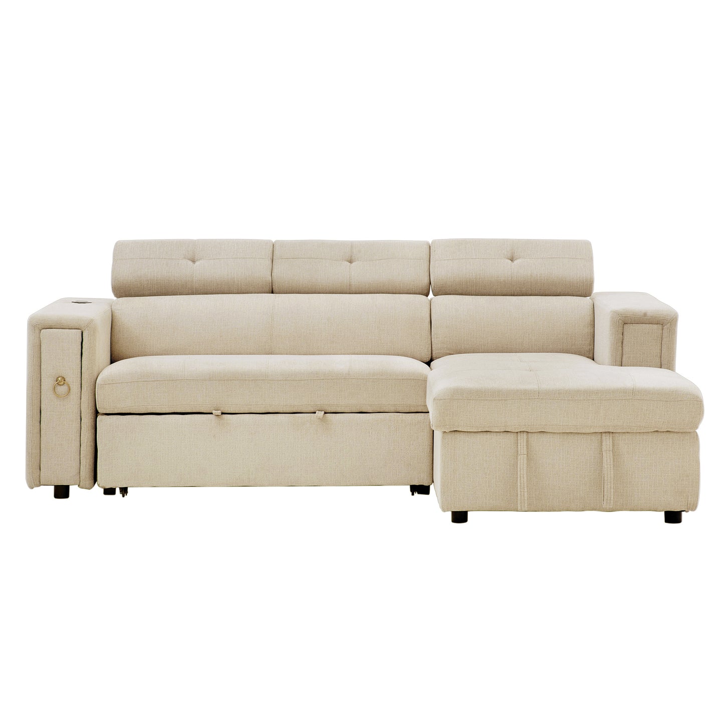 L-Shaped Sectional Sofa with Hidden Storage, Adjustable Headrest, Wireless Charging, and Cup Holders