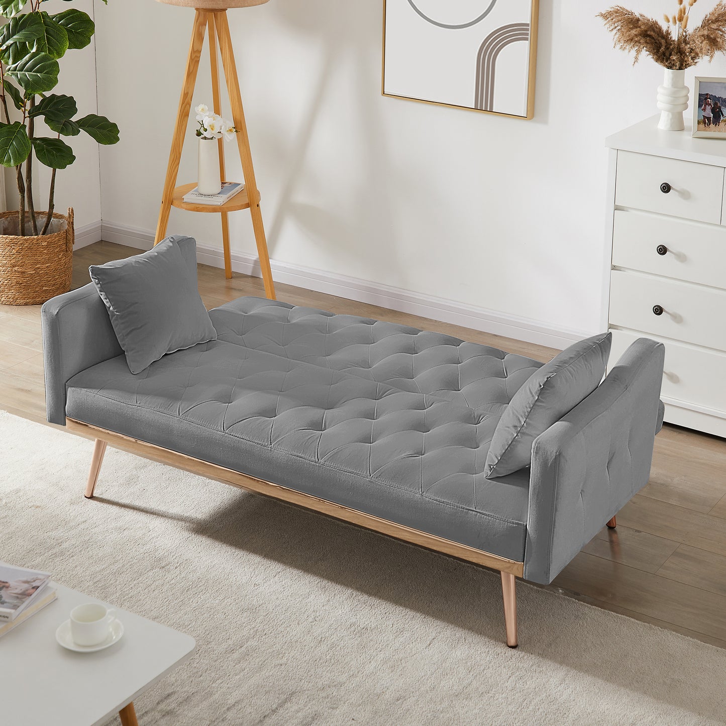 GREY VELVET SOFA BED